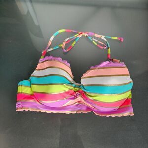 Victoria’s Secret 32C Swim Bikini Top Underwire Rainbow Stripe Scallop Push Up